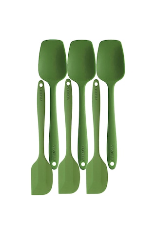 Silikon Kaşık Spatula Seti 6lı Yanmaz Yapışmaz Çizmez Yeşil 27cm