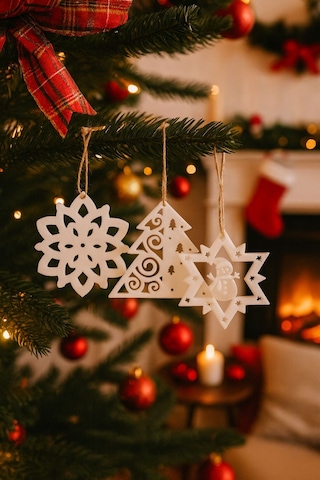 Yılbaşı Ağacı Süs Seti 11 Parça Beyaz Dekoratif Süsler Noel Dekorasyonu Christmas Decorations