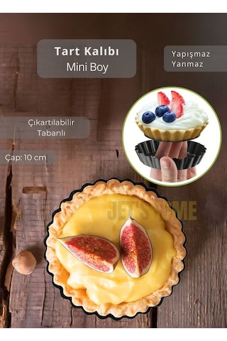 Mini Boy Tart Kalıbı Çıkartılabilir Tabanlı Turta Kalıbı Karbon Çelik Kek Kalıbı 10 Cm Siyah