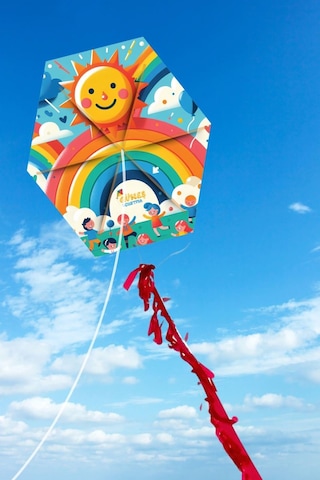 Rengarenk Gökkuşağı Desenli Altıgen Çıtalı Uçurtma- Kolay Kurulum