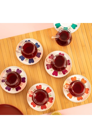 Perotti 17901 Beyoğlu 12 Parça 6 Kişilik Çay Seti Çay Takımı Renkli