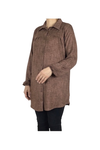 Mevsimlik Kolları Lastikli Boydan Düğmeli Gömlek Bej