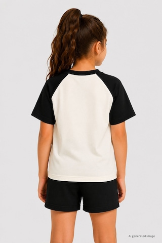 Ekru-siyah Standart Fit Reglan Kollu Kız Çocuk T-shirt - 75180 Ekru/sıyah