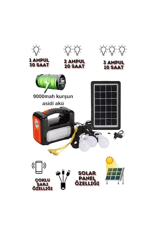 Güneş Enerjisi Aydınlatma Kiti - Şarj Edilebilir Çok Amaçlı Acil Durum Işığı Bağ Evi Köy Turuncu