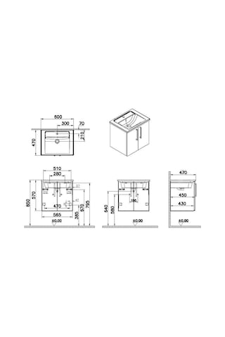VitrA Root Flat 66354 Lavabo Dolabı, Kapaklı Parlak Beyaz 60 CM Parlak Beyaz