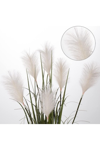 Yapay Çiçek Saksılı Salon Bitkisi Beyaz Püskül Grass Panpas