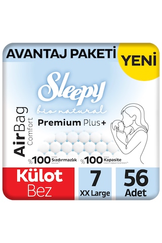 Sleepy Bio Natural Premium Plus Airbag Comfort Avantaj Paketi Külot Bez 7 Numara Xxlarge 56 Adet