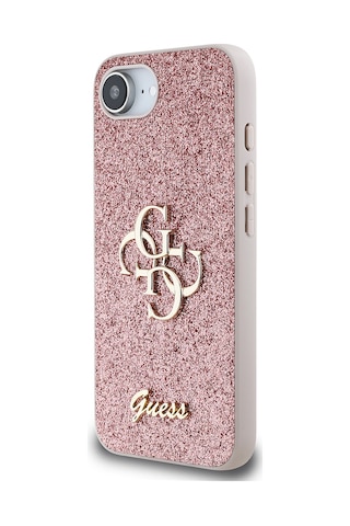 Apple iPhone 16e Uyumlu Kılıf Guess Lisanslı 4g Büyük Metal Logolu Glitter Kapak Pembe