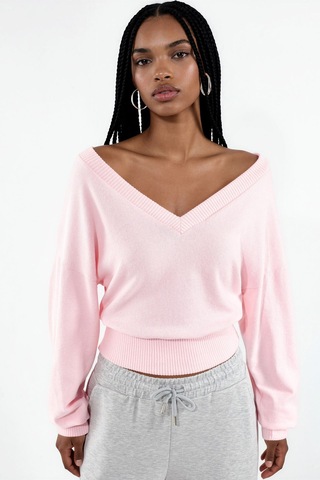 Hiccup Busem Kadın Kısa V Yaka Sweatshirt Allık Pembe