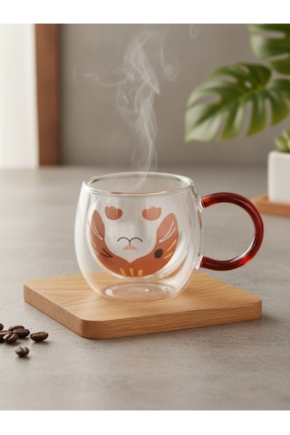 Çift Çidarlı Hayvanlı Cam Kupa 280 Ml Kırmızı
