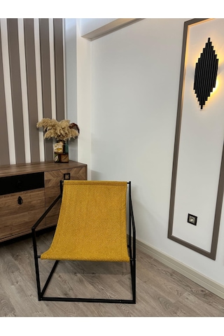 Modern Dekoratif Metal Ayaklı Berjer Salon Oturma Odası Berjer Sarı