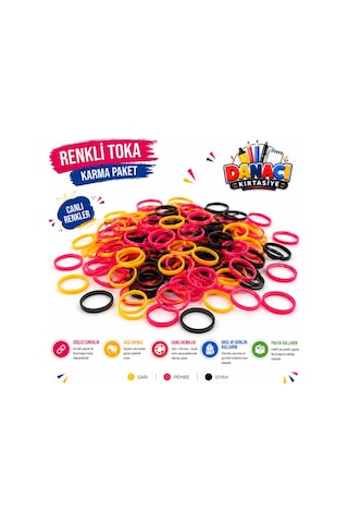 Renkli Ve Siyah Lastik Toka Seti 2'li Karma Paket Esnek Dayanıklı Güçlü Tutuş Lastik Saç Tokası