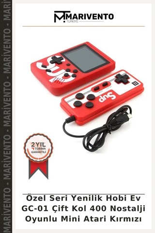 Özel Seri Yenilik Hobi Ev Gc-01 Çift Kol 400 Nostalji Oyunlu Mini Atari Kırmızı
