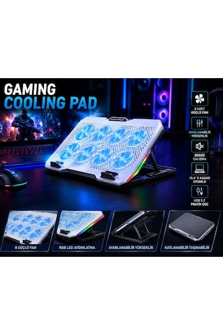 Asus Vivobook Go 15.6'' Uyumlu 8 Fanlı Rgb Led Işıklı Laptop Soğutucu Standı