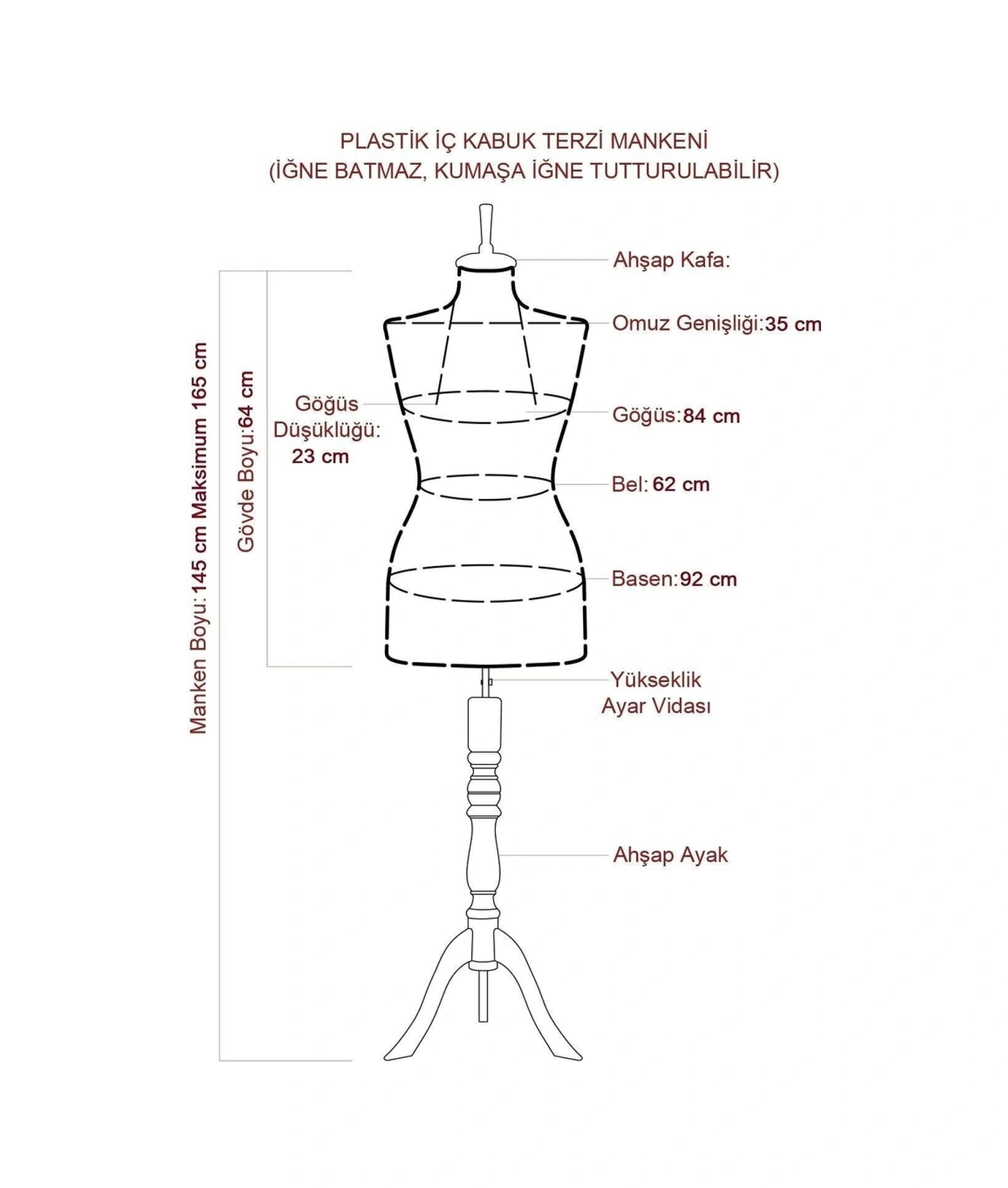 Vitrin Amaçlı 36 Beden Terzi Mankeni Vitrin Mankeni Cansız Manken İğne Batmaz 9451
