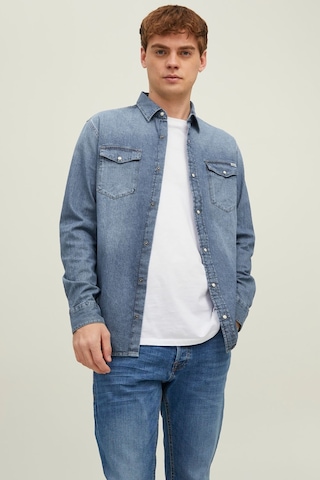 Jack & Jones Erkek Jjesheridan Dar Kesim Kot Gömlek 12138115 Orta Mavi