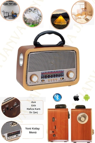And-301 Bluetooth Lu Ledli Nostaljik Görünümlü Müzik Kutusu Usb Sd Kart Radyo Mp3 Çalar