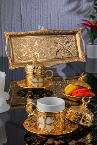 Yonca 2 Li Kahve Damat Fincan Seti Altın Altın