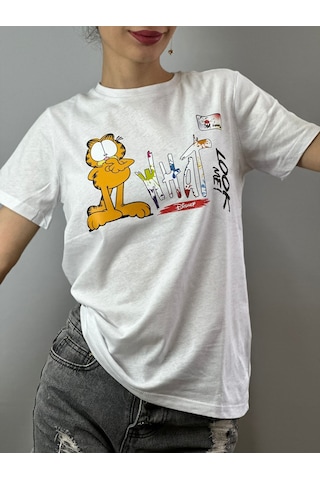 Sarman Kedi Baskılı Tişört T-shirt Unisex Beyaz