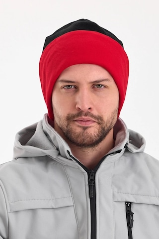 Erkek Siyah Polar Dış, Kahve Pamuklu Iç Kısım, Çift Renk Çift Katmanlı Katlanabilir Yumuşak Bere - Standart / Siyah-kırmızı Siyah-kırmızı