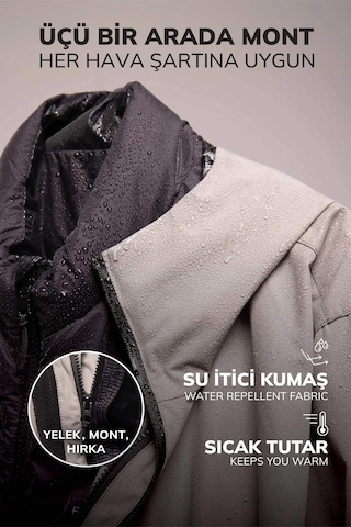 DeFactoFit Su İtici İnce Yağmurluk,Kalın Mont 2'li Set Kapüşonlu Fermuarlı Su Geçirmez C6055AX24WNKH464