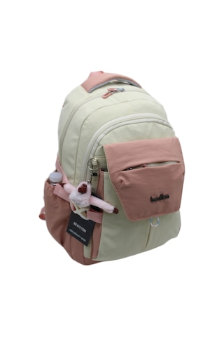 Günlük Sırt Çantası Unisex Çok Bölmeli Okul Çantası 2601 Bej-pudra Çok Renkli