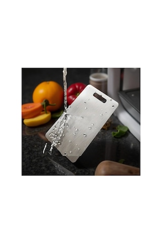 Gkd Üst Kalite Paslanmaz Çelik Metal Kesme Tahtası 24x34 Cm ,yapışkan Silikon Ayaklı Gri