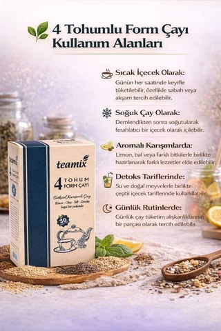 " Grecka-teff-chia-kinoa "4 Tohum Form Çayı