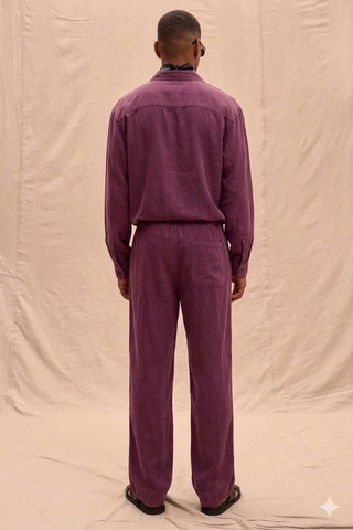 Tarz Cool Erkek Haki Tencel Kumaş Oversize Gömlek Pantolon Takım Rahat Kesim Yazlık Kombin Bordo