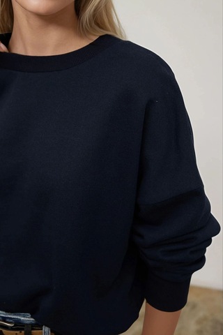 Hiccup Oversize Bisiklet Yaka Basic Sweatshirt Lacivert