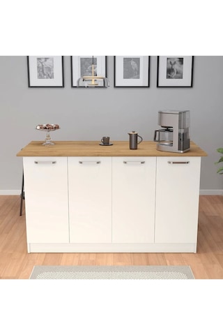 Patentli 160lık Benzila Mutfak Adası, Ada Mutfak, Çok Amaçlı Mutfak Dolabı, Mutfak Masası Beyaz - Meşe