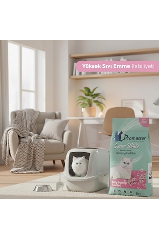 Süper Beyaz Doğal Bentonit Topaklanan Kedi Kumu Bebek Pudrası Kokulu 10 Lt