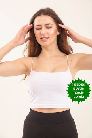 Balenbi Kadın Basic Ip Askılı Penye Crop Body 1066 Beyaz