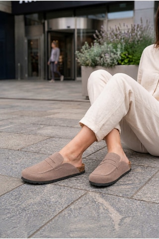 DMR Elegance Luvra Bağcıksız Hakiki Süet Deri Kadın Günlük Mantar Taban Loafer Klasik Ayakkabı Hdmt - Bej