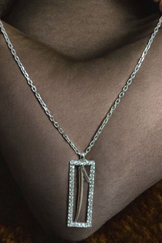 Modagümüşevi 925 Ayar Gümüş Elif Yazılı Kolye, Gümüş Kadın Kolye, Elif Kolye Md-2