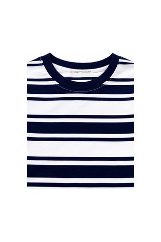 Mixray 2055 Kadın %100 Pamuk Çizgili Bisiklet Yaka T-shirt Lacivert Lacivert