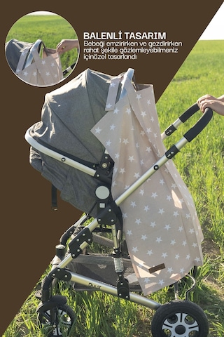 Mordesign Çok Amaçlı Bebek Emzirme Örtüsü/önlüğü Puset, Bebek Arabası Örtüsü, Extra Büyük, Yıldız Seri, Kahve Zg10030