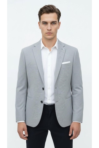 Plus Scorpion Erkek Esnek Kumaş Slim Fit Blazer Ceket Günlük & Ofis Şıklığı Açık Gri