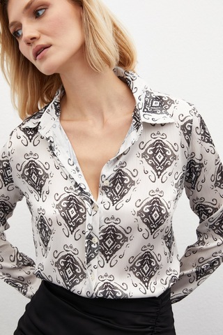 Sateen Desenli Düz Gömlek - Siyah-134814 Siyah