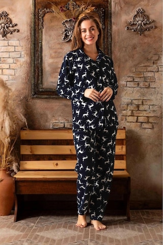 Sude Kadın Gömlek Yaka Polar Pijama Takımı M913 - 1 Adet 001