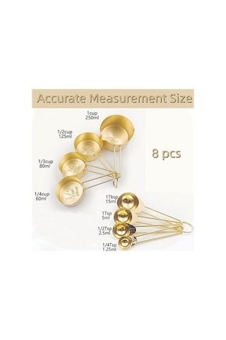 Pazly Gül Altın Paslanmaz Çelik 8 Adet Ölçme Kaşığı Ve Bardak Seti - Mutfak Aksesuarları Gül Altın