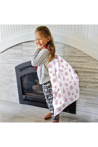 Büyük Noel Baba Hediye Çantası, Pamuklu Kordonlu, Yeniden Kullanılabilir Noel Poinsettia Fern