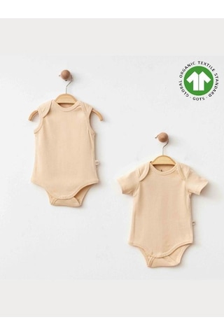 Zekids Bebek Organik Pamuklu Kolsuz Çıtçıtlı İkili Body Set-15901 Bej
