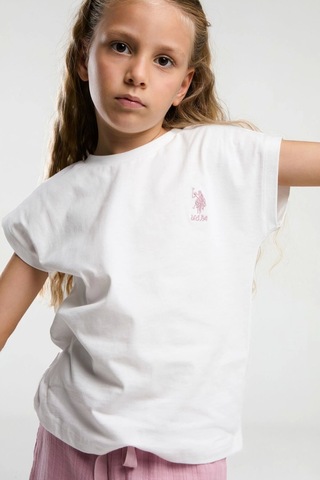 U.S. Polo Assn. Kız Çocuk Bermuda Takım - Beyaz Beyaz
