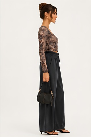 Lili Woman Kadın Paisley Desenli Tül Crop Bluz E.2557 Kahverengi