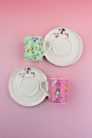 Paradise Altın Yaldızlı İki Kişilik Porselen Kahve Fincan Takımı Pembe