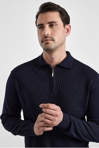 Süvari Siyah Regular Fermuarlı Polo Yaka Kazak Tr2013700493-s09