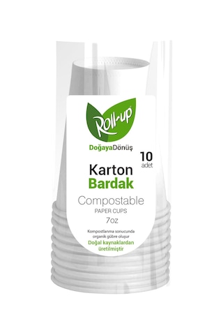 Roll-up Doğaya Dönüş Ekolojik Doğal Kağıt Karton Bardak - 7oz - 10'lu 5 Paket 50