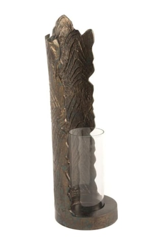 Yeşil Metal Cam Mumluk 14x44cm Yeşil