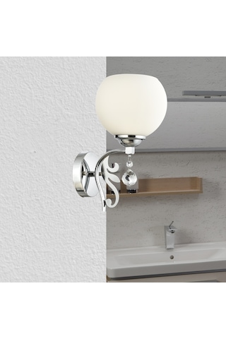 Lamore Home Arya Opal Camlı Kristal Taş Detaylı Tekli Krom Aplik Krom